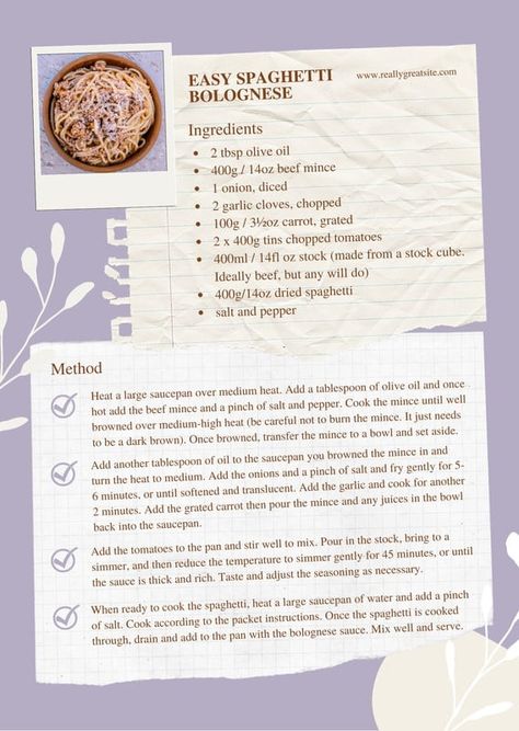 Beige Cute Recipe Card - Templates by Canva Beige Food, Spaghetti Bolognese Recipe, Food Simple, Easy Spaghetti, Bolognese Recipe, Recipe Cards Template, Healthy Style, Recipe Template, Spaghetti Bolognese