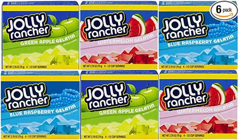 Amazon.com : Jolly Rancher Gelatin: Green Apple, Watermelon, Blue Raspberry, Case of 6 Bundle (Original Version) : Grocery & Gourmet Food Jello Pinwheels, Rainbow Jello Recipe, Jolly Rancher Jello, How To Make Jello, Flavored Alcohol, Apple Pucker, Strawberry Pretzel Salad, Strawberry Pretzel, Unflavored Gelatin