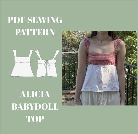 Alicia Babydoll Top | Cute summer top with bows | PDF Sewing pattern | Size XS-XXL | Video Tutorial included Babydoll Top Sewing Pattern Free, Flowy Top Sewing Pattern, Sewing Babydoll Top, Babydoll Sewing Pattern, Diy Clothes Patterns Free, Babydoll Top Sewing Pattern, Diy Babydoll Top, Easy Tops Sewing, Tank Top Sewing Pattern Free