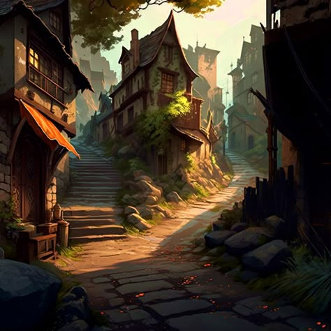 ArtStation - Autumn Village Fantasy Setting Village, Village Photoshoot, Autumn Village, Fantasy Village, Back Alley, Fantasy Town, Fantasy Background, Landscape Concept, Location Inspiration