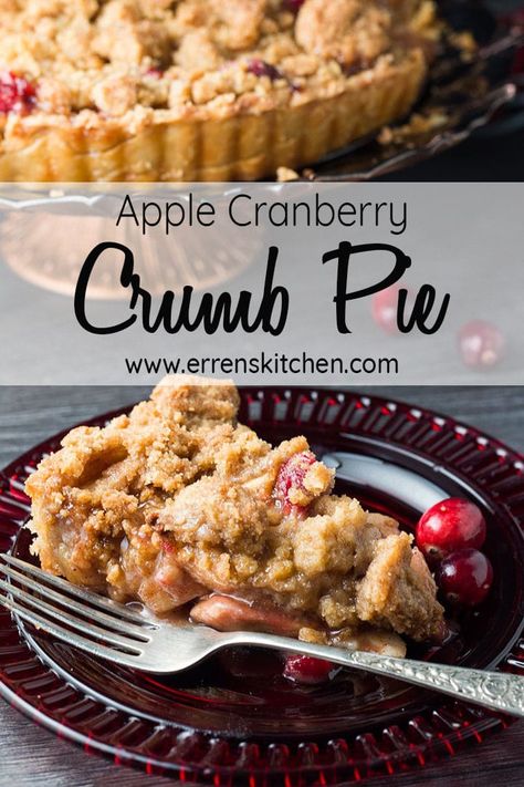 This Recipe for Apple Cranberry Crumb Pie is a traditional twist that makes a decadent dessert suitable for any occasion that is sweet, simple and there will be no crumbs left on any tables! #ErrensKitchen #dessertbar #sweettreat Apple And Cranberry Pie, Apple Cranberry Pie With Crumb Topping, Cranberry Crumble Pie, No Crumbs Left, Cranberry Apple Crumble, Cranberry Crumble, Cranberry Pie Recipes, Dessert List, Fruit Pizzas