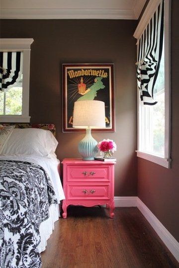 From: apartmenttherapy.com Pink Bedside Tables, Pink Side Table, Pink Nightstands, Pink Dresser, Mini Loft, Room Remodel, Floral Table, Night Stand