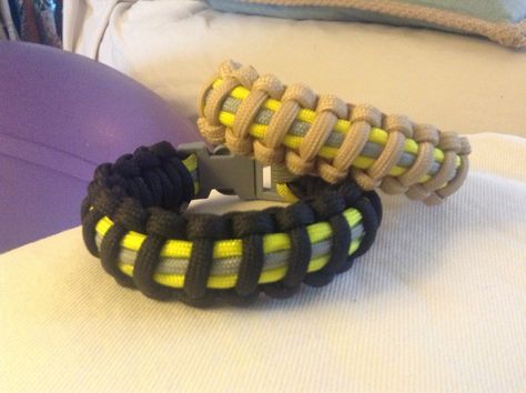 Firefighter Bunker Gear Paracord Bracelet. Firefighter Bracelet, Fire Hose Projects, Fire Hose Crafts, Firefighter Life, Cub Scout Crafts, Fire Gear, Firefighter Family, Firefighter Gear, Bunker Gear