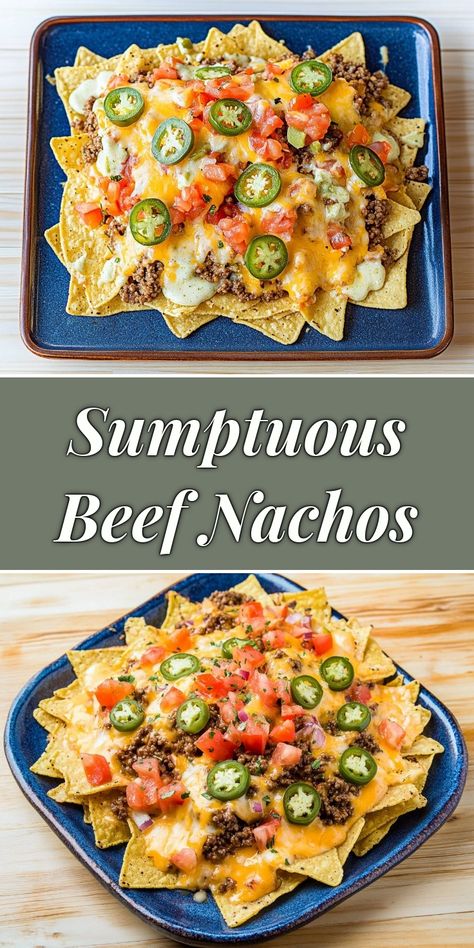 Get ready for a flavor explosion with my Sumptuous Beef Nachos! Crispy tortilla chips piled high with seasoned beef, gooey melted cheese, and fresh toppings like jalapeños and tomatoes. Perfect for game day or a cozy night in, these nachos are not just a snack; they’re a crowd-pleaser! Dive into this deliciousness and let each bite transport you to flavor heaven! Mexican Nachos Recipe, Loaded Nachos Recipe, Nachos Loaded, Nachos Recipe Beef, Homemade Banana Pudding Recipe, Beef Nachos, Baked Nachos, Homemade Nachos, Grilled Halibut