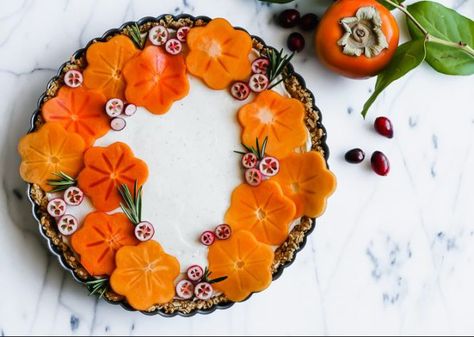 Pomegranate Tart Recipe, Mango Tart Decoration, Persimmon Puff Pastry, Persimmon Tart, Persimmon Pie, Sarah Phillips, Persimmon Recipes, Cranberry Cream Cheese, Fruit Toppings