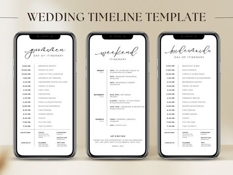 Wedding Running, Weekend Itinerary Template, Party Timeline, Wedding Itinerary Template, Wedding Weekend Itinerary, Party Itinerary, Wedding Timeline Template, Mobile Wedding, Wedding Itinerary