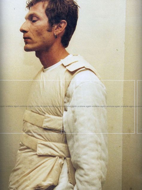 performance-sofa: “ long sleeve t shirt and padded silk velcro vest: helmut lang, 1999 ” Helmut Lang 90s, Helmut Lang Archive, Bullet Proof Vest, Ex Machina, Helmut Lang, Fashion Details, 90s Fashion, Look Fashion, White Shirt