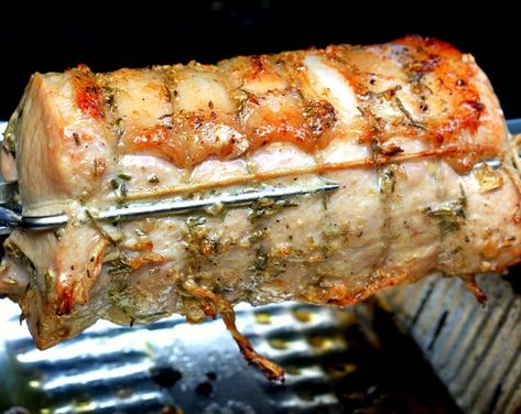 Rotisserie Pork Loin, Rotisserie Pork Tenderloin, Boneless Pork Loin Roast, Grilling Recipes Pork, Smoked Pork Loin, Weber Grills, Rotisserie Grill, Boneless Pork Loin, Pork Loin Recipes