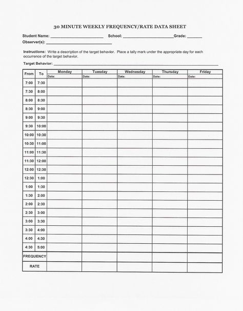 30 Minute Weekly Frequency Data Sheet Frequency Data Collection Sheet, Aba Visuals, Restorative Practices School, Applied Behavior Analysis Training, Probability Lessons, Sel Resources, Education Assistant, Aba Training, Dot Numbers