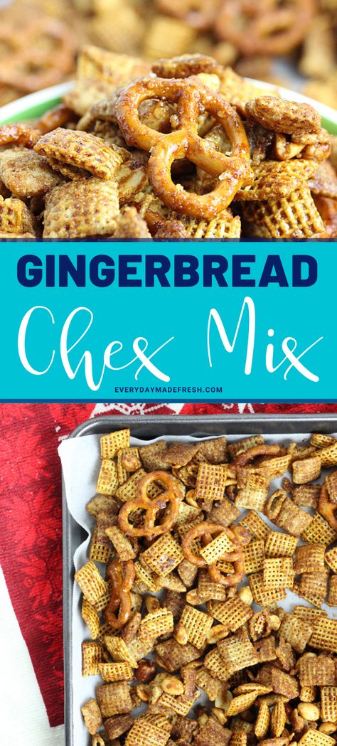 If gingerbread cookies are your favorite, this Gingerbread Chex Mix is going to be an addictive snack mix. Molasses, brown sugar, cinnamon and ginger flavors come together for the perfect combination. Gingerbread Chex Mix Recipes, Gingerbread Snacks, Gameday Snacks, Gingerbread Tea, Cinnamon Chex, Easy Snack Mix, Chicory Recipe, Honey Roasted Peanuts, Snack Mixes