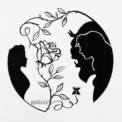 Fera Disney, Beauty And The Beast Tattoo, Silhouette Disney, Beauty And The Beast Rose, The Beauty And The Beast, Disney Silhouette, Disney Silhouettes, Idee Cricut, Theme Tattoo