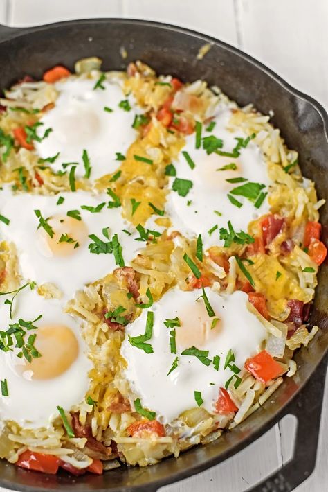 Skillet Hash Brown Breakfast Skillet Breakfast Hash Skillet, Hash Brown Breakfast, Hash Brown Patties, Fancy Breakfast, Breakfast Hashbrowns, Breakfast Ingredients, Breakfast Skillet, Breakfast Hash, Hash Brown