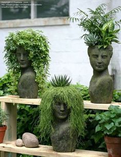 12 wacky and wonderful garden decorations, gardening, repurposing upcycling, Photo via Stoneface Creations Tanaman Sukulen, Taman Diy, Tanaman Indoor, Jardim Diy, نباتات منزلية, Plants Growing, Grand Lake, Head Planters, Garden Pottery