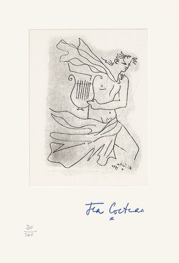 Jean Cocteau - "Orpheus Striding with a Harp", 1961 Jean Cocteau, Greek Tattoos, Greek Art, Greek Myths, Little Tattoos, Harp, Tatting, Female Sketch, Tattoo Designs