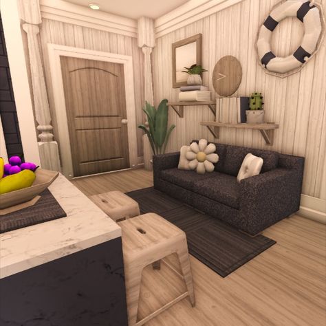 █▓▒▒░░░no gamepass coastal one story house░░░▒▒▓█ One Story House Ideas Bloxburg, Bloxburg Floor Plans 1 Story Family Home, Bloxburg Houses One Story, Bloxburg One Story House Layout, One Story Layout, Bloxburg House Ideas 1 Story Layout, Bloxburg House Layouts 1 Story, Coastal Bloxburg, Small Cottage Bedroom