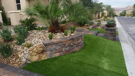 Front Yard Landscaping - Mediterranean - Landscape - Las Vegas - by Land View Landscape | Houzz Las Vegas Landscape, Vegas Landscape, Landscape Design Front Yard, Desert Landscape Ideas, Modern Landscape Design Front Yard, Landscape Layout, Small Front Yard, Mediterranean Landscaping, View Landscape