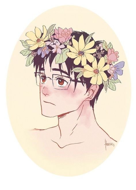 Flower Crown Anime, Flower Crown Drawing, Iida Tenya, Yuri On Ice Comic, Katsuki Yuri, Tenya Iida, Crown Drawing, Yuuri Katsuki, Yuri Katsuki