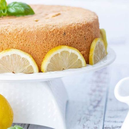 Lemon Basil Sponge Cake Lemon Chiffon Cake, Cream Cheese Sauce, Angel Food Cake Pan, Lemon Cheese, Lemon Cream Cheese, Light Cakes, Cake Carrier, Lemon Basil, Yogurt Cake