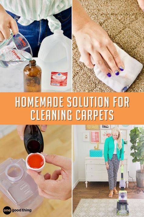 This homemade carpet cleaner solution with vinegar, alcohol, and Lysol concentrate will clean and disinfect your carpets and save you money. Smells good too! Homemade Carpet Cleaner Solution, Homemade Carpet Cleaning Solution, Diy Carpet Stain Remover, Homemade Carpet Cleaner, Baking Soda Cleaner, Carpet Cleaner Solution, Stain Remover Spray, Carpet Cleaner Homemade, Diy Carpet Cleaner