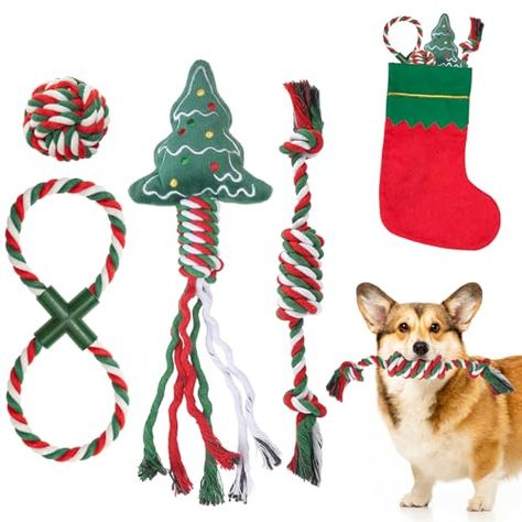 Christmas Dog Toys, Dog Stocking Stuffers, Christmas Dog Toy, Small Dog Toys, Puppy Chew Toys, Puppy Teething, Dog Stocking, Rope Dog Toys, Puppy Chewing