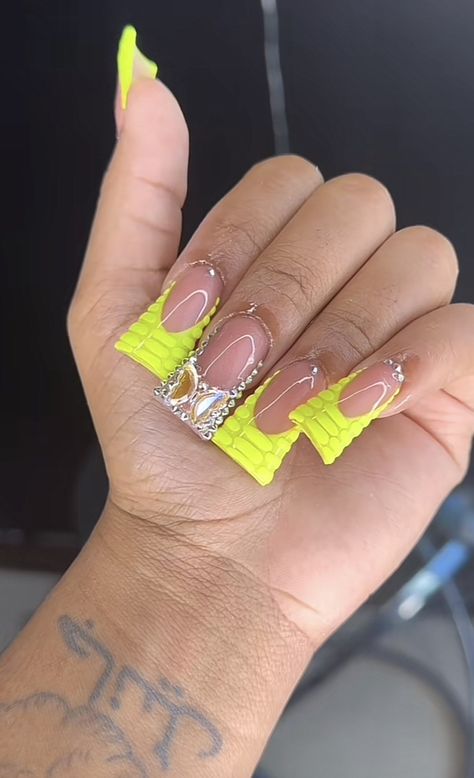 Cute Duck Tip Nails, Duck Nails Inspiration, Flower Duck Nails, Croc Print Duck Nails, Lime Green Duck Nails, Yellow Duck Nails, Yellow Shorties Acrylic Nails, Duckies Nails, Short Duck Nails Acrylic