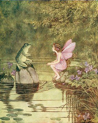 Many fairy tales prior to the Victorian period tended to feature some grotesque or scary themes and events. Vintage Fairies, Instant Art, A Frog, Flower Fairies, Arte Sketchbook, Illustration Vintage, Fairytale Art, Art Et Illustration, Australian Art