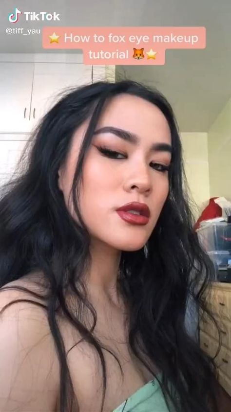 Easy How To Fox Eye Makeup Tutorial Beauty TikTok  #beauty #foxeyemakeup #makeup #tiktok #tutorial Fox Eye Makeup Tutorial, Fox Eyeliner, Puppy Eyes Makeup, Makeup Tutorial Tiktok, Fox Eye Makeup, Makeup For Round Eyes, Burgundy Eye Makeup, Big Eyes Makeup, Orange Eye Makeup