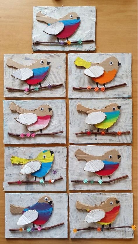 Diy Paper Lanterns, Kids Art Class, Ideas For Easter Decorations, Paper Birds, Ideas For Easter, Bird Crafts, Elementary Art Projects, Easter Decorations Kids, Cardboard Art