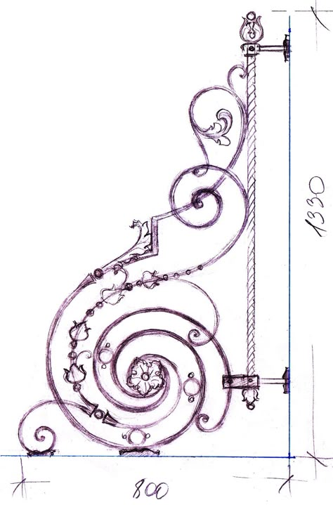 Motifs Art Nouveau, Wrought Iron Handrail, Metal Drawing, Iron Handrails, Grill Gate Design, Iron Stair Railing, Wrought Iron Stairs, Baroque Decor, Metal Tank