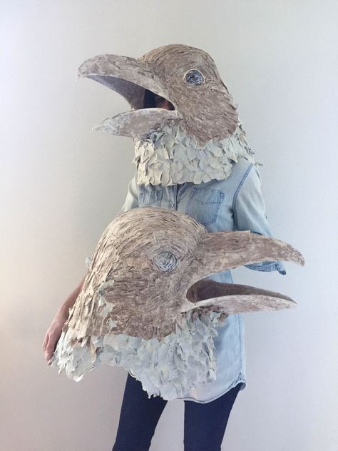 Scarecrow Mask, Raven Mask, Puppet Costume, Cardboard Mask, Paper Mache Mask, Paper Mache Animals, Bird Costume, Bird Masks, Cardboard Sculpture