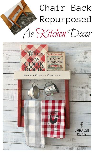 Farmhouse Kitchen Shelf Decor Ideas, Vintage Kitchen Wall Decor Ideas, Red Farmhouse Kitchen, Red Kitchen Decor Ideas, Vintage Kitchen Decor Farmhouse, Repurposed Kitchen, Repurposed Junk, Organized Clutter, Repurposing Ideas