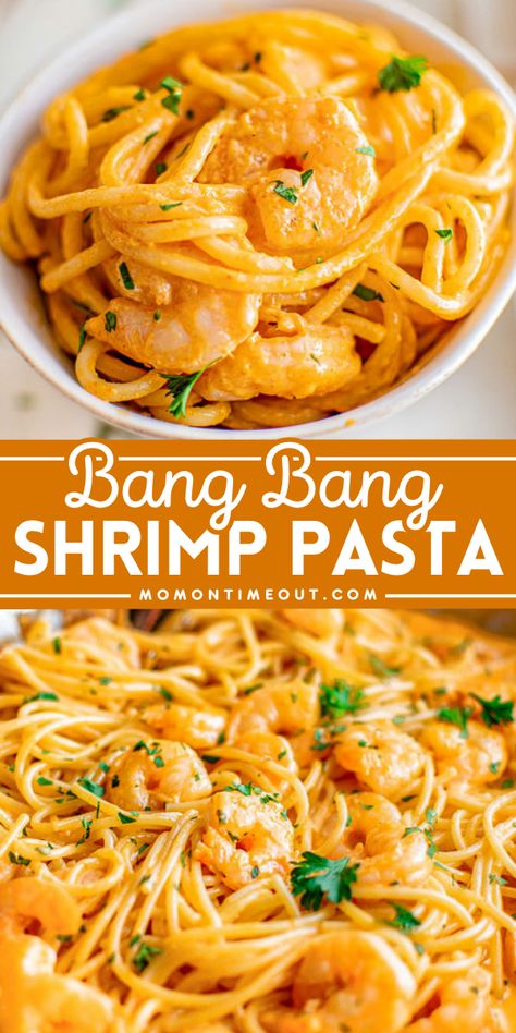 This Bang Bang Shrimp Pasta is a delicious family weeknight dinner recipe that combines succulent, tender shrimp with a slightly spicy, creamy sauce. What an easy weeknight dinner idea for tonight! Bam Bam Shrimp Pasta, Healthy Pasta Recipes With Shrimp, Shrimp Pasta Recipes No Dairy, Things To Make With Shrimp, Shrimp Pasta Recipes Easy Healthy, Simple Shrimp Pasta Recipes, Easy Meals With Shrimp, Vodka Shrimp Pasta, What To Make With Shrimp