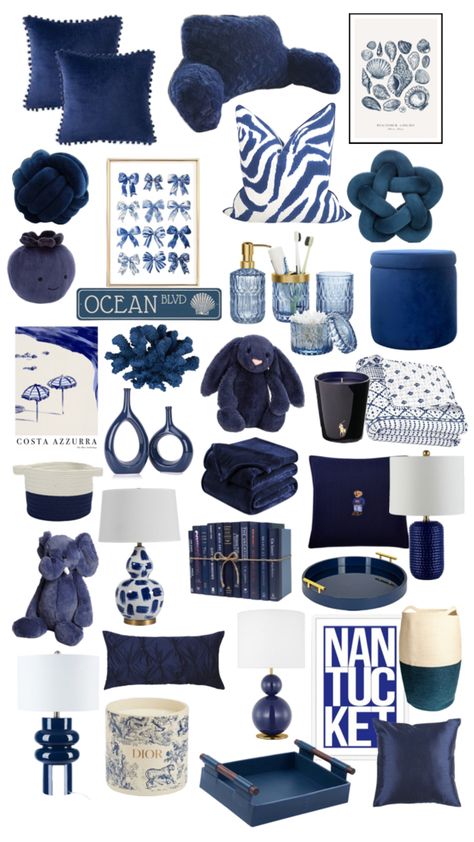 Blue Room Themes, Navy Room Decor, Navy Blue Rooms, Apartment Ideas Living Room, Living Room 2024, Blue Dorm, Rum Inspo, Blue Room Decor, Room Wishlist