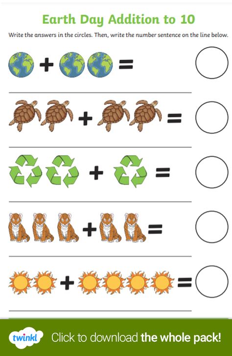 Adding Worksheets, Environment Activities, Counting Rhymes, Earth Day Worksheets, Number Bonds To 10, Problem Solving Worksheet, Earth Environment, Maths Resources, Maths Worksheets