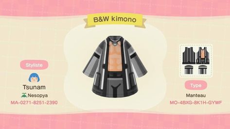 #acnh #acnhdesign #japan #acnhpatterns #AnimalCrossingNewHorizons #ACNH #ANIMALCROSSINGNEWHORIZONS #ACNHDesign #kimono #men #blackandwhite Acnh Mens Clothes Codes, Black And White Kimono, Kimono For Men, Kimono Men, Code Clothes, Acnh Clothes, Animal Crossing Qr Codes Clothes, White Kimono, Clothes Men