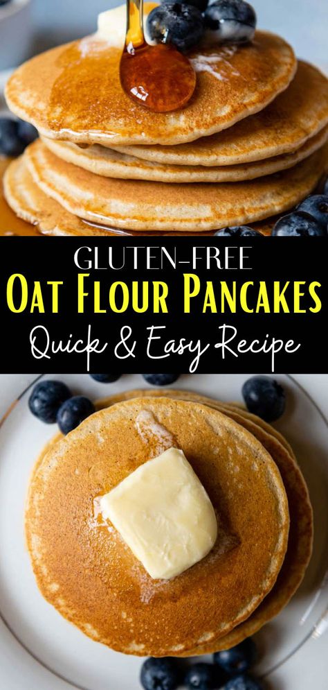 Looking for more easy gluten-free breakfast ideas? Oat Flour Pancakes have the taste and texture of fluffy, traditional pancakes, but are made with healthy ingredients and adaptable to different diets, such as gluten-free, dairy-free, or vegan. This oat flour pancake recipe uses an easy trick for a fluffy, tender texture - let the batter rest briefly for the best, fluffy results! Gluten Free Dairy Free Pancakes Easy, Pancakes Made With Oat Flour, Flourless Pancakes With Fluffy Texture, Oat Flour Pancakes Vegan, Oat Flour Pancakes Easy, Best Gluten Free Pancakes, Oat Flour Pancake Recipe, Gf Pancake Recipe, Mamagourmand Recipes