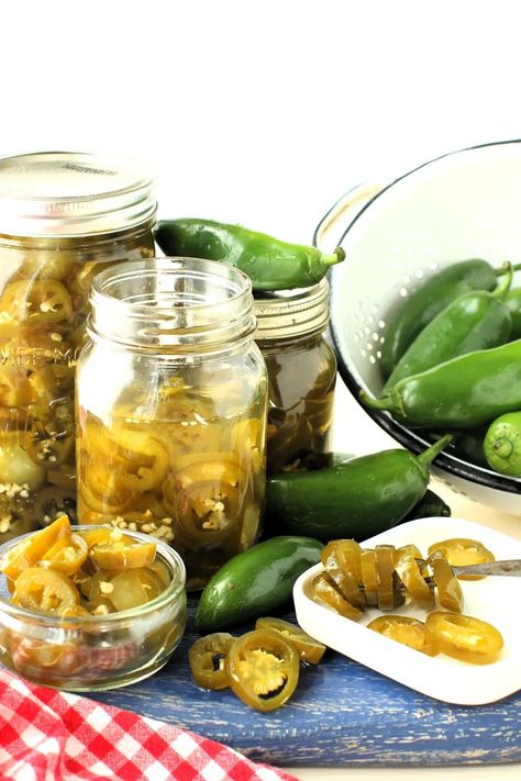 Make these easy-peasy refrigerator candied jalapenos with just 3 ingredients in about 15 minutes - no canning needed (unless you want to). They're sweet and spicy and add delicious zip to just about any meal, great on burgers, buns and sandwiches, too. #candiedjalapenos #pickledjalapenos #jalapenopeppers #cowboycandy Candid Jalapeno Peppers, Refrigerator Cowboy Candy, Cowboy Candy Jalapenos With Pineapple, Cowboy Candy Jalapenos Easy, Cowboy Candy Jalapenos, Candied Pickles, Pickled Items, Pickles Canning, Pickled Jalapeno Recipe