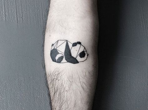 by Baris Yesilbas Geometric Panda, Panda Bear Tattoos, Geometric Animal Tattoo, Origami Tattoo, Bear Tattoo Designs, Tier Tattoo, Geometry Shapes, Becoming A Tattoo Artist, Panda Tattoo