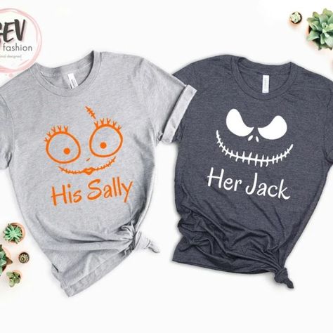 Her Jack His Sally Shirts, Halloween Couples T-Shirts, Halloween Shirts For Women And Men, Funny Halloween Party Tee, Gift For Halloween, Bella Canvas Special Halloween Designed T-Shirt Couples Halloween Shirts Vinyl, Diy Halloween T Shirt Ideas, Halloween Tshirts For Couples, Halloween Shirts For Couples, Her Jack His Sally, Couples Halloween Shirts, Halloween Couple Shirts, Disney Diys, Halloween Shirts For Women