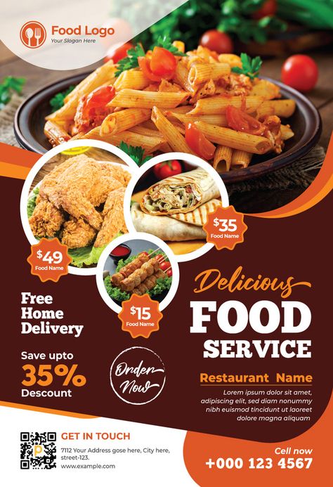 Restaurant Brochure Design Layout, Restaurants Flyer Design, Flyers Food Design, Fast Food Flyer Design, Flyer Design Restaurant, Restaurant Menu Designs, Business Flyers Designs, Restaurant Flyer Design Ideas, Food Flyer Design Creative