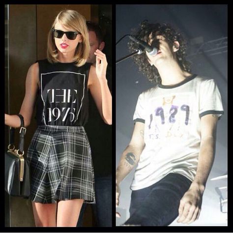 TAYLOR wearing the 1975 shirt X MATTY wearing a 1989 shirt #taylorswift #the1975 #mattyhealy #1989 #the1975shirt #1989shirt Matty Healy Taylor Swift, Taylor Swift The 1975, Band Shirt Outfits, The 1975 Tour, The 1975 Concert, 1989 Shirt, The 1975 Shirt, Sadie Hawkins, Matthew Healy