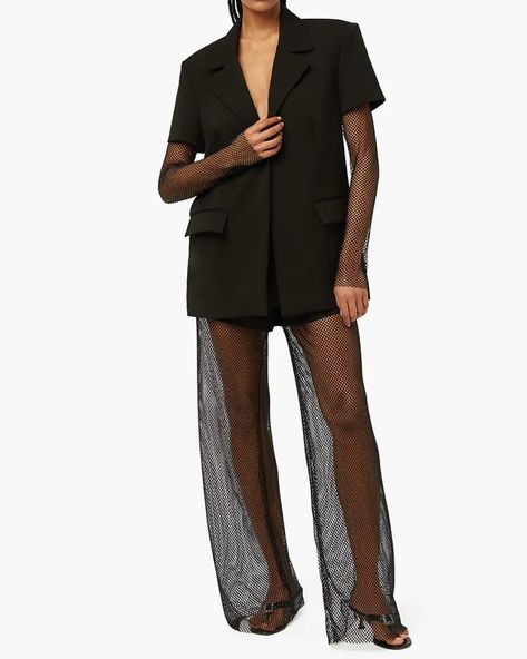 Crystal Mesh Pants, Mesh Pants Outfit, Suit Shorts, Mesh Pants, Danielle Bernstein, The Spark, Cute Boutiques, Edgy Style, Mesh Sleeves