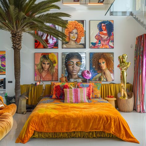 Eclectic Elegance: The Art-Filled Miami Oasis of Valentina Ross – MOTHER OF MESS Mid Century Eclectic Bedroom, Valentina Rossi, Modern Eclectic Bedroom, Eclectic Elegance, Mid Century Eclectic, Artistic Lifestyle, Mid Century Modern Interior Design, Eclectic Modern, Eclectic Bedroom