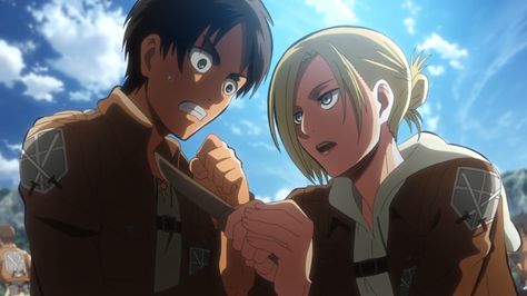 Give me the remote. WHAT?! Eren And Annie, Top 10 Best Anime, Annie Leonhardt, Historia Reiss, Annie Leonhart, Hand To Hand Combat, Good Anime Series, Demotivational Posters, Anime Reviews