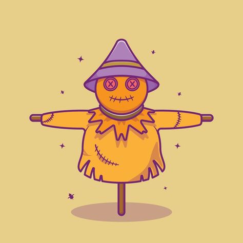 Scarecrow cartoon icon illustration wearing scary hat. Halloween concept. Simple premium design Cartoon Scarecrow, Scarecrow Cartoon, Scarecrow Illustration, Scarecrow Hat, Scarecrow Costume, The Scarecrow, Halloween Hats, Halloween Cartoons, Cartoon Icons