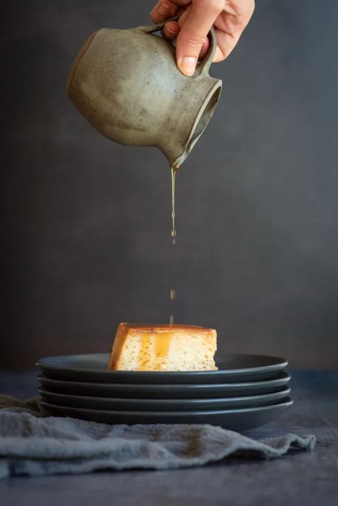 Easy Peruvian Flan dessert: Crema Volteada - Canguro Criollo Flan Photography Styling, Peruvian Food Photography, Flan Photography, Sauce Photoshoot, Evaporated Milk Uses, Dessert Photoshoot, Peruvian Desserts, Flan Dessert, Peruvian Food