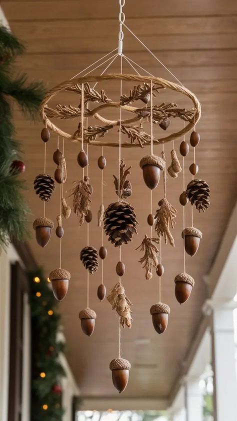 Autumn Decor Outside, Harvest Display Ideas, Christmas And Fall Decor Together, Crafts To Do With Pinecones, Glands Deco, Acorn Magic, Autumn Door Decorations, Woodlands Decor, Fall Nature Crafts