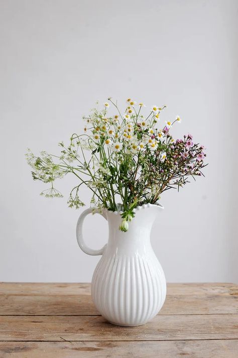 Cool, Unique & Unusual Gifts For Women at The Hambledon Pitcher With Flowers, Unusual Gifts For Women, Drink Pitcher, White Pitcher, Costa Nova, White Ceramic Vases, Ceramic Pitcher, Pearl Collection, Unusual Gifts