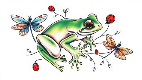 15 Frogs Minimal Tattoos That Will Leap Into Your Heart Frog With Wings Tattoo, Frog Species, Frog Tattoo, Cheeky Grin, Minimal Tattoos, Small Frog, Frog Illustration, Frog Tattoos, Tattoo Care