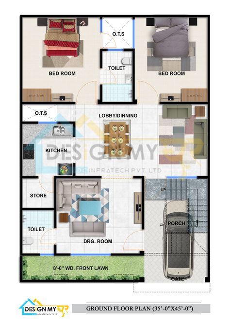 35X45 House Plan, East Facing 35x45 House Plan, Elevated House Plans, Elevated House, 20x40 House Plans, Little House Plans, Face Home, Flood Zone, Home Design Plan, Ground Floor Plan